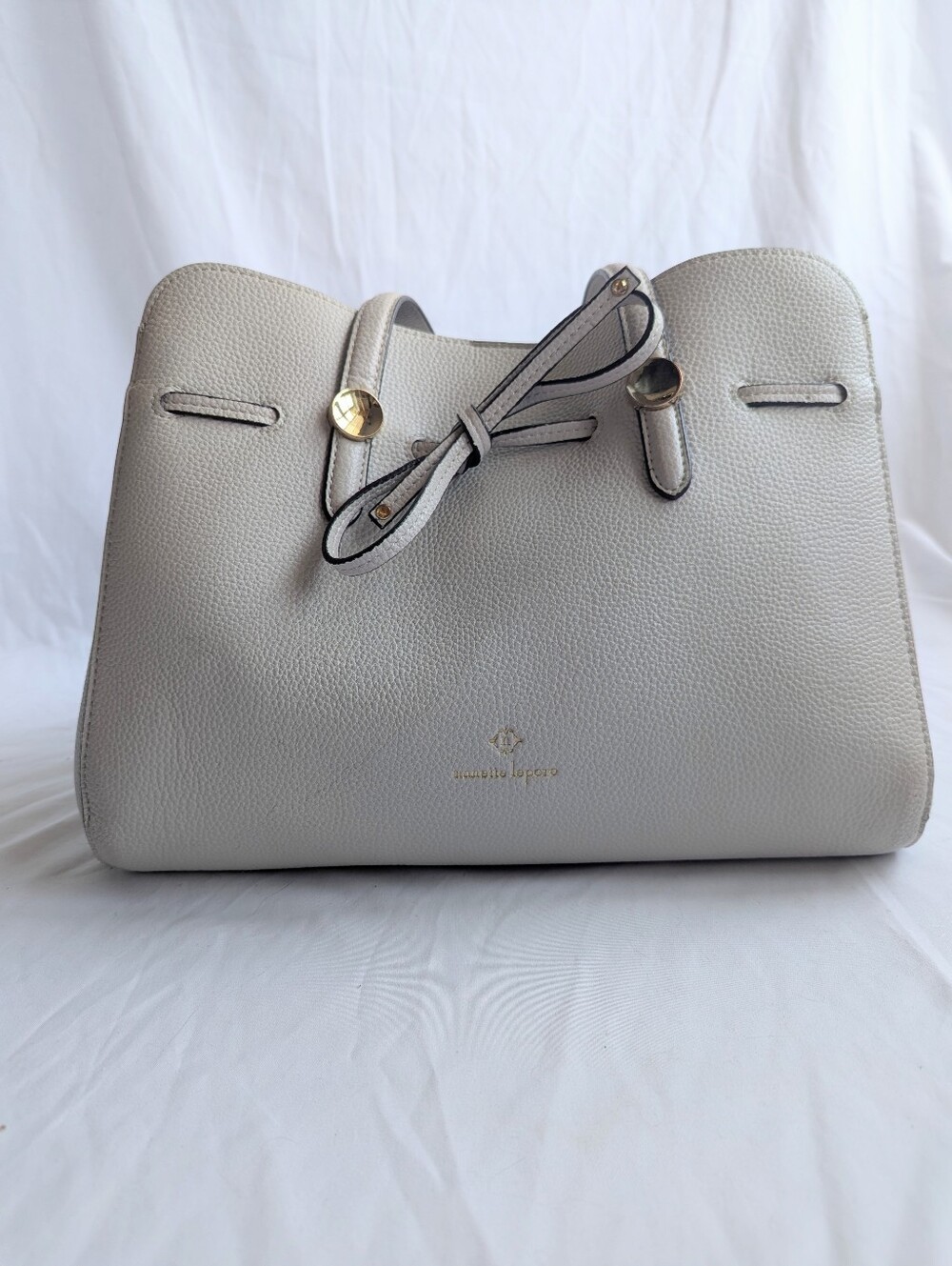 Nanette Lepore Cream Pebbled Faux Leather Tote Bag Gold Hardware